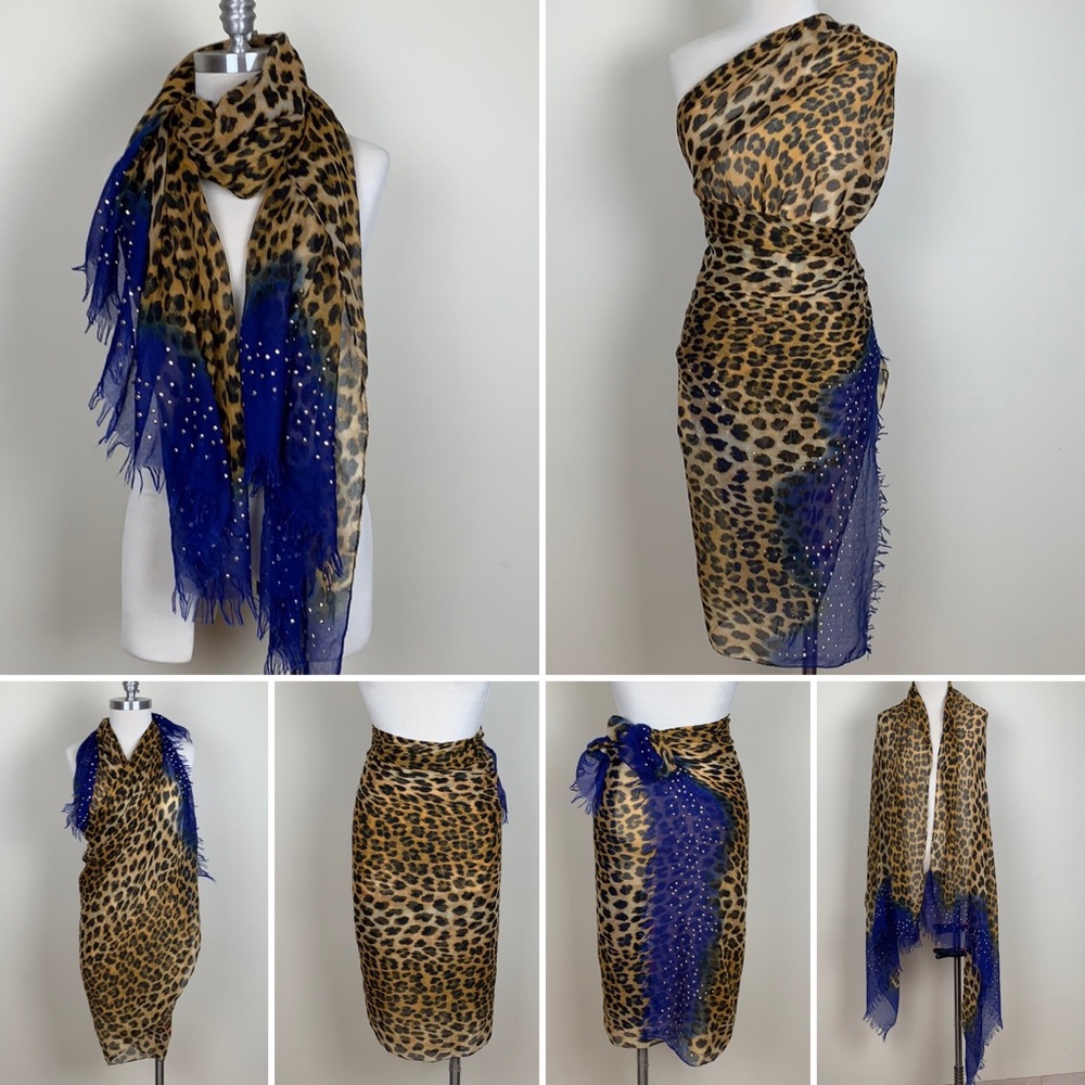Embellished dip dye leopard scarf/Pareo